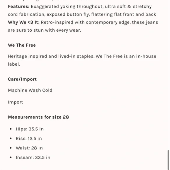 Free People Corduroy Super high-rise, flared PINK womens 28 SOLD OUT - Picture 4 of 4